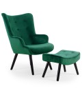 Fauteuil scandinave + pouf velours vert Milly - 