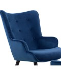 Fauteuil scandinave + pouf velours bleu Milly - 