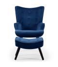 Fauteuil scandinave + pouf velours bleu Milly - 