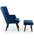 Fauteuil scandinave + pouf velours bleu Milly - 