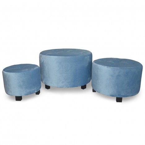 Set de 3 poufs velours bleu Rondeo - 