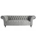 Canapé 3 places queen velours argent Chesterfield - 