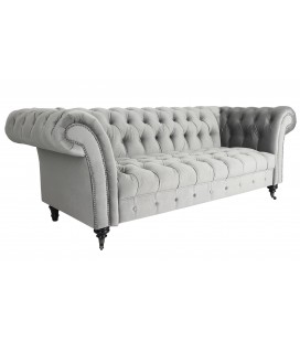 Canapé 3 places queen velours argent Chesterfield