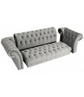 Canapé 3 places queen velours argent Chesterfield - 