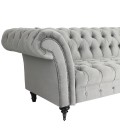 Canapé 3 places queen velours argent Chesterfield - 