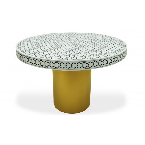 Table ronde style arty diam 100cm motif géométrique blanc et pied doré Alejandro - 