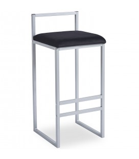 Tabouret de bar en métal argent et velours noir Andrea