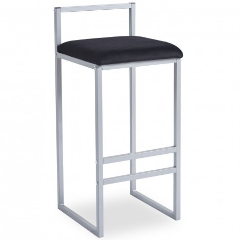 Tabouret de bar en métal argent et velours noir Andrea - 