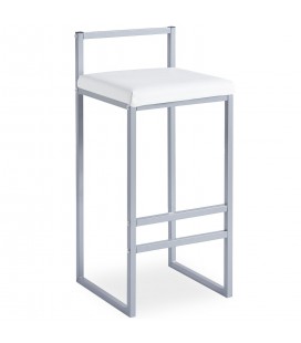 Tabouret de bar en métal argent et velours blanc Andrea