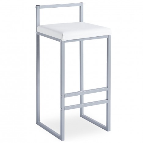 Tabouret de bar en métal argent et velours blanc Andrea - 