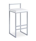 Tabouret de bar en métal argent et velours blanc Andrea - 