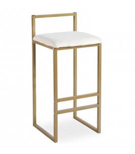 Tabouret de bar en métal doré et velours crème Andrea