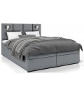 Lit boxspring lumière intégrée avec matelas et sur-matelas 180x200cm tissu gris Michael - 