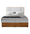 Lit boxspring avec matelas et sur-matelas inclus 160x200cm bois et simili blanc Olicia - 