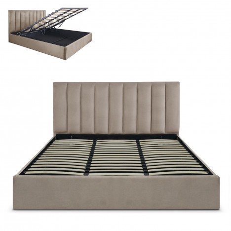 Lit coffre + sommier velours taupe 180cm Dreamy - 