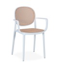 Lot de 2 chaises empilables polypropylène effet cannage beige et blanc Carli