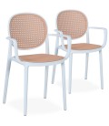 Lot de 2 chaises empilables polypropylène effet cannage beige et blanc Carli