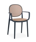 Lot de 2 chaises empilables polypropylène effet cannage beige et noir Carli