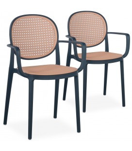 Lot de 2 chaises empilables polypropylène effet cannage beige et noir Carli