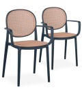 Lot de 2 chaises empilables polypropylène effet cannage beige et noir Carli