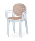 Lot de 2 chaises empilables polypropylène effet cannage beige et blanc Carli