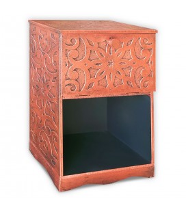 Table de chevet style oriental bois sculpté 1 porte bois cuivre Monboly