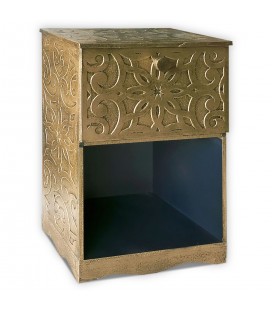 Table de chevet style oriental bois sculpté 1 porte bois bronze Monboly