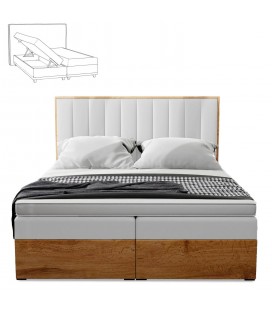 Lit boxspring avec matelas et sur-matelas inclus 160x200cm bois et simili blanc Olicia