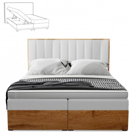 Lit boxspring avec matelas et sur-matelas inclus 160x200cm bois et simili blanc Olicia - 