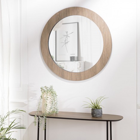 Miroir rond 80x80cm couleur chêne vieilli MANADO