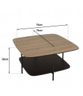 Table basse carrée 2 plateaux chêne vieilli angles arrondis 75cm MANADO