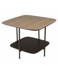 Table basse 2 plateaux carrée chêne vieilli et noir pieds métal 60cm MANADO