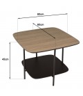 Table basse 2 plateaux carrée chêne vieilli et noir pieds métal 60cm MANADO