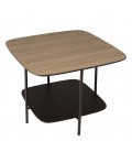 Table basse 2 plateaux carrée chêne vieilli et noir pieds métal 60cm MANADO