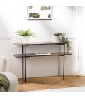 Console double plateau angles arrondis 120x33cm chêne vieilli et métal noir MANADO