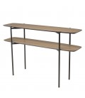 Console double plateau angles arrondis 120x33cm chêne vieilli et métal noir MANADO