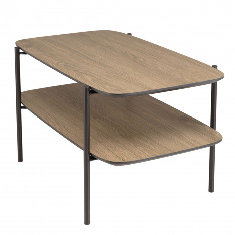 Table basse rectangle angles arrondis double plateau chêne vieilli MANADO