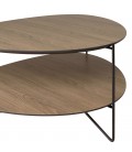 Table basse 2 plateaux forme ovoïde couleur chêne vieilli pieds métal MANADO