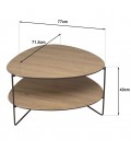 Table basse 2 plateaux forme ovoïde couleur chêne vieilli pieds métal MANADO