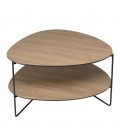 Table basse 2 plateaux forme ovoïde couleur chêne vieilli pieds métal MANADO