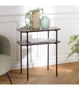 Table d'appoint console double plateau chêne vieilli et noir MANADO