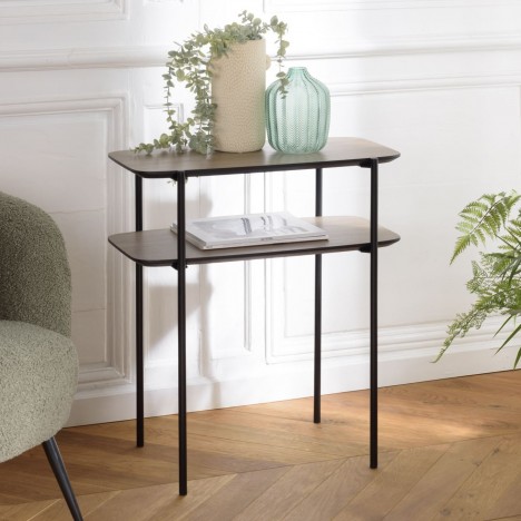 Table d'appoint console double plateau chêne vieilli et noir MANADO