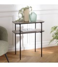 Table d'appoint console double plateau chêne vieilli et noir MANADO