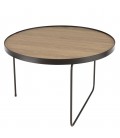 Table basse ronde 60x60cm chêne vieilli pieds métal noir MANADO