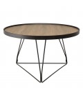 Table basse ronde 70x70cm chêne vieilli pieds épingles métal noir MANADO