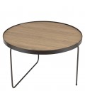 Table basse ronde 60x60cm chêne vieilli pieds métal noir MANADO