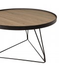 Table basse ronde 70x70cm chêne vieilli pieds épingles métal noir MANADO