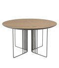 Table basse ronde 70x70cm chêne vieilli pieds graphiques métal noir MANADO