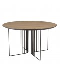 Table basse ronde 70x70cm chêne vieilli pieds graphiques métal noir MANADO