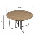 Table basse ronde 70x70cm chêne vieilli pieds graphiques métal noir MANADO